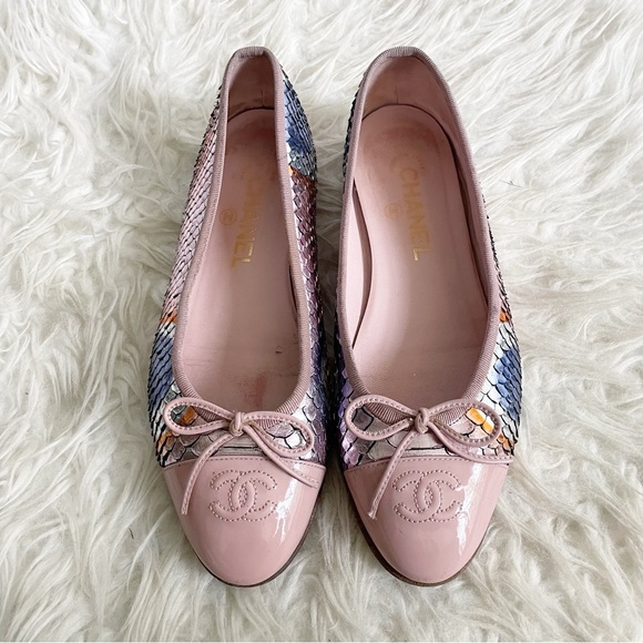 Chanel Interlocking CC Logo Ballet Flat Python Pink Multicolor size 38 - Picture 2 of 12
